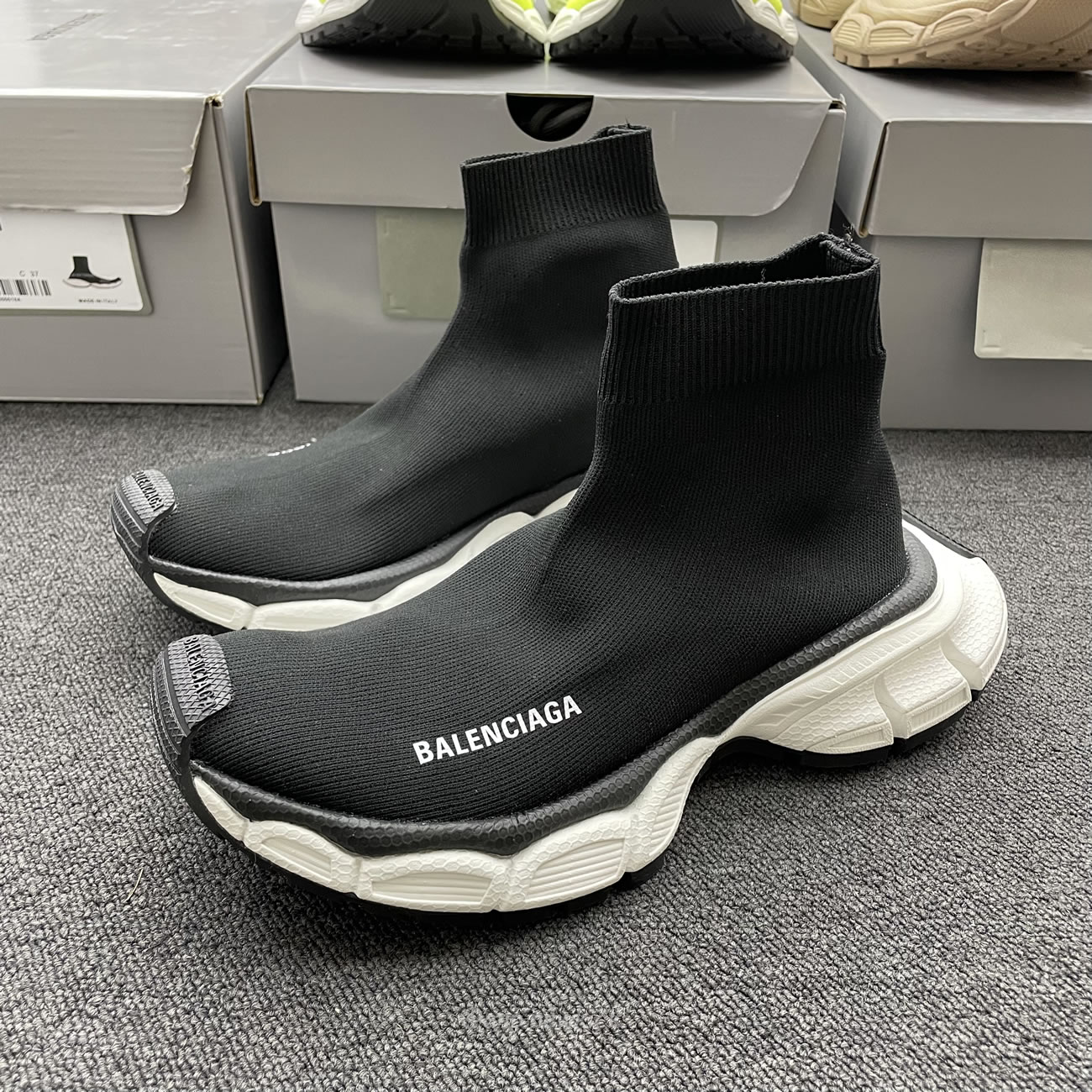 Balenciaga 3xl Sock Recycled Knit Sneakers Black White Fluo Yellow Beige (14) - newkick.org